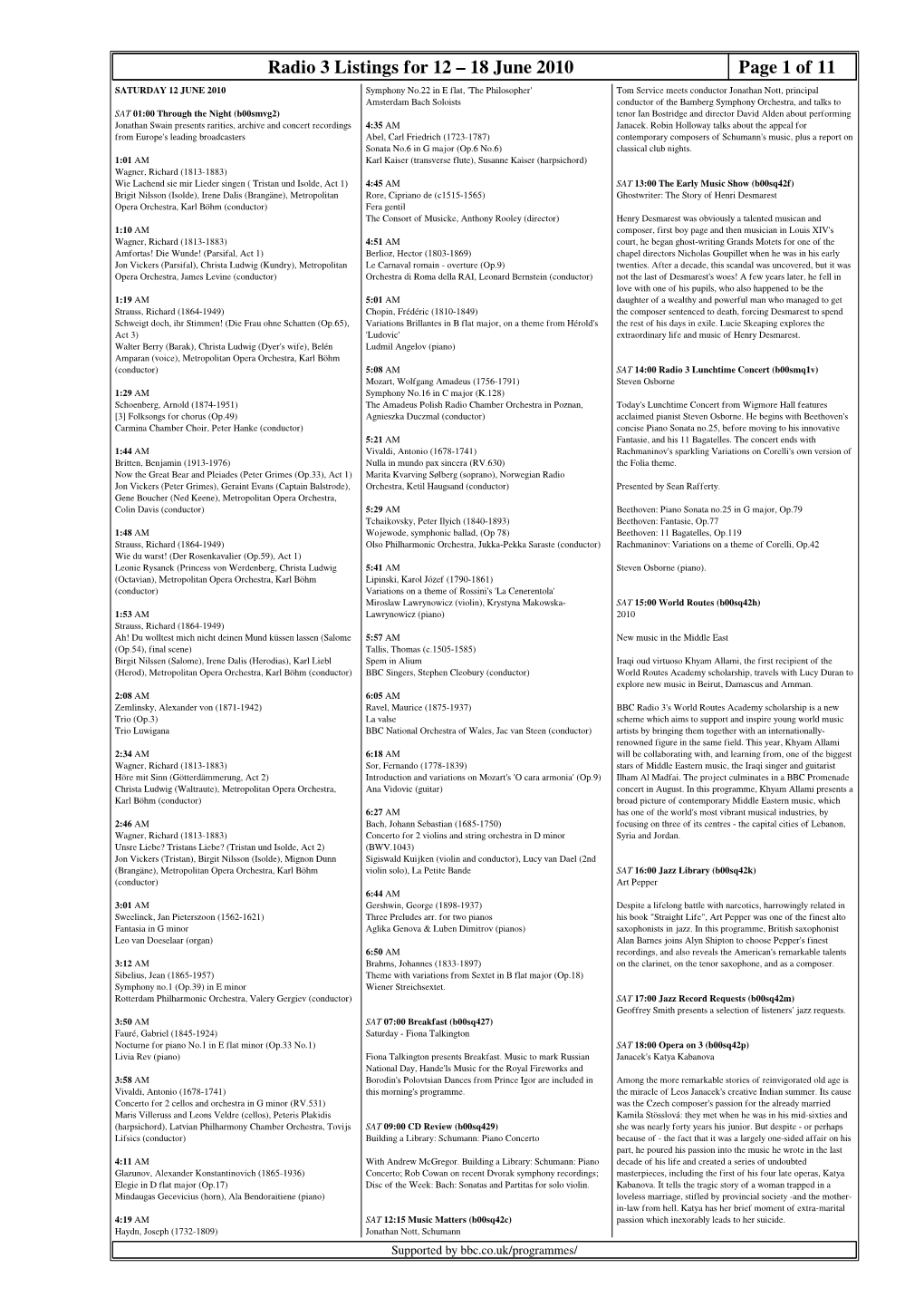 Radio 3 Listings for 12 – 18 June 2010 Page 1