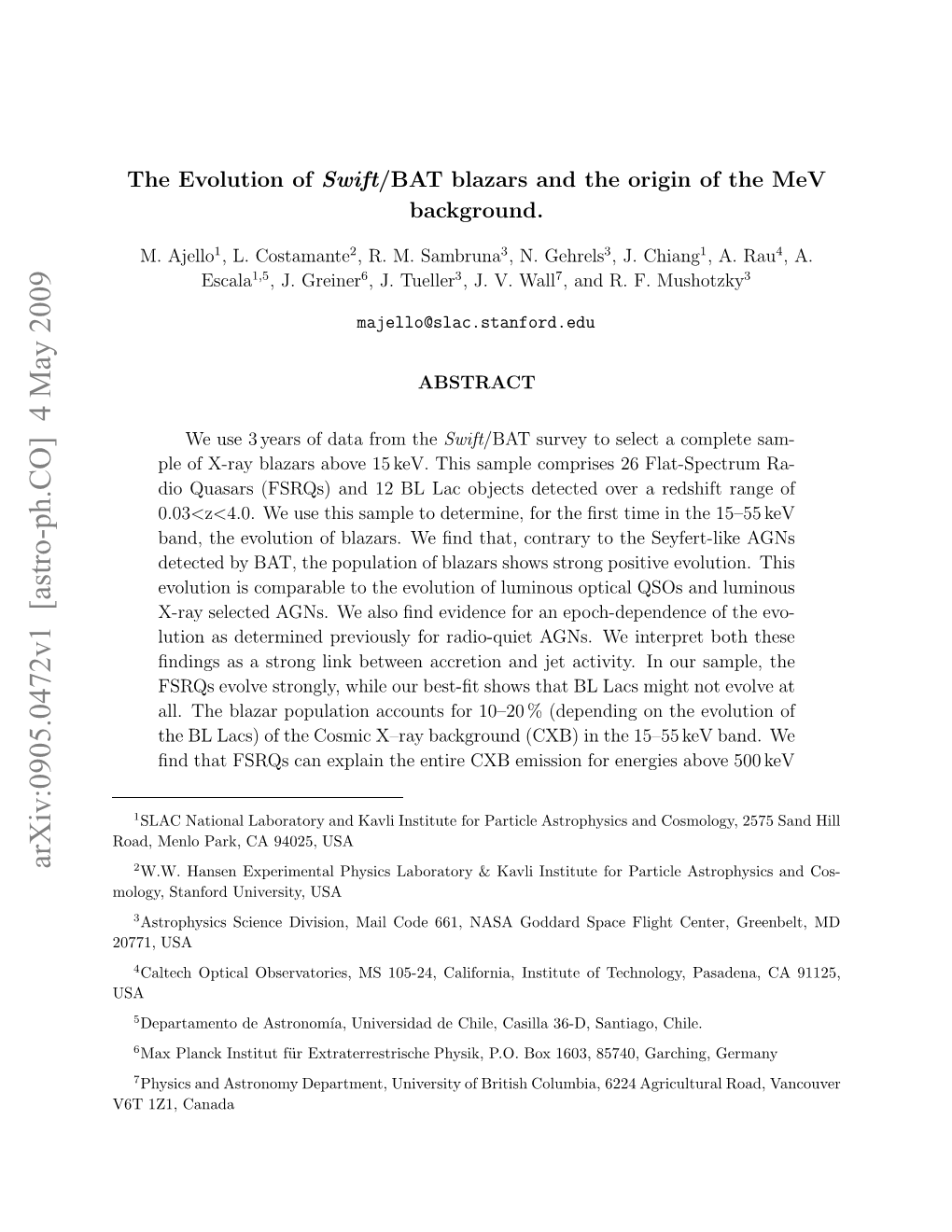 The Evolution of Swift/BAT Blazars and the Origin of the Mev Background