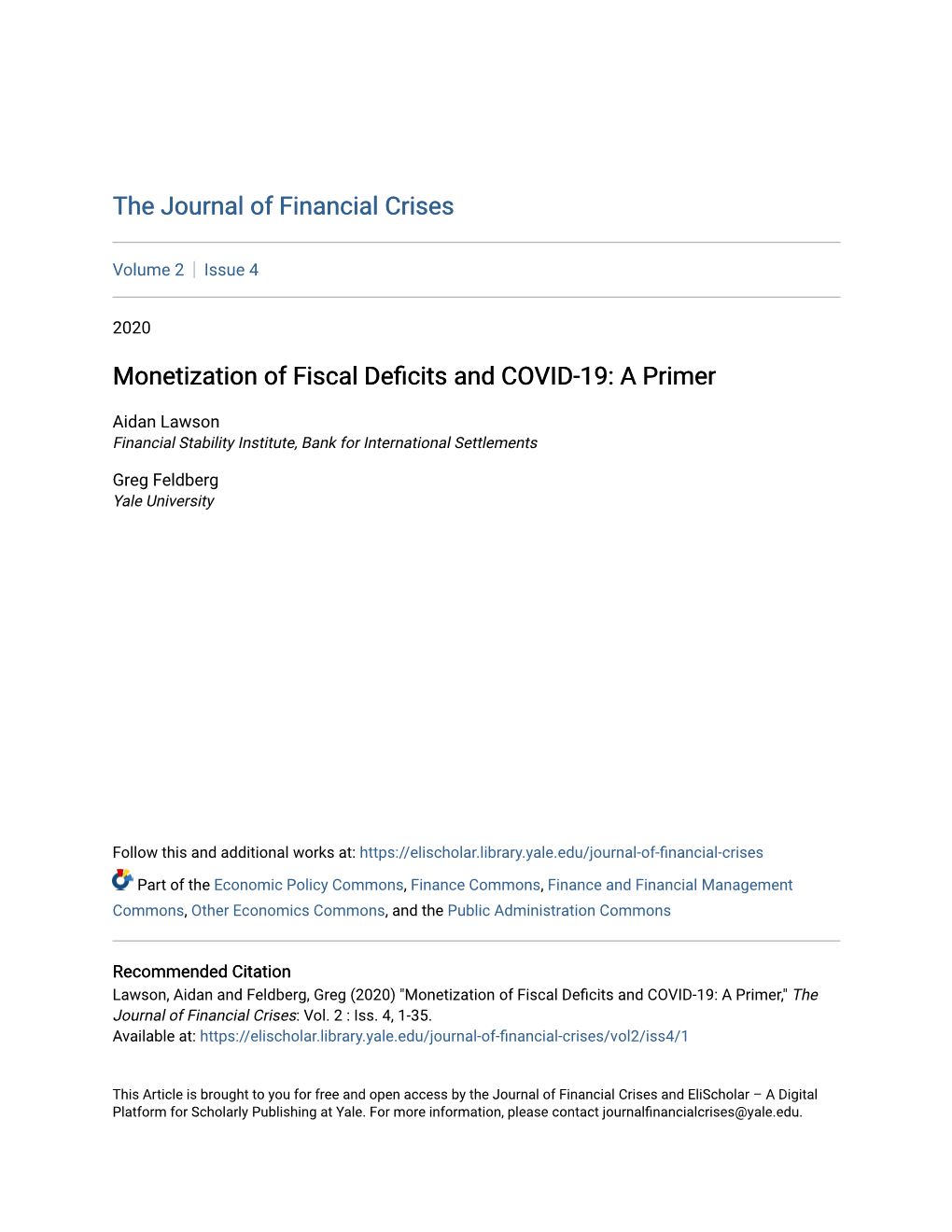 Monetization of Fiscal Deficits and COVID-19: a Primer