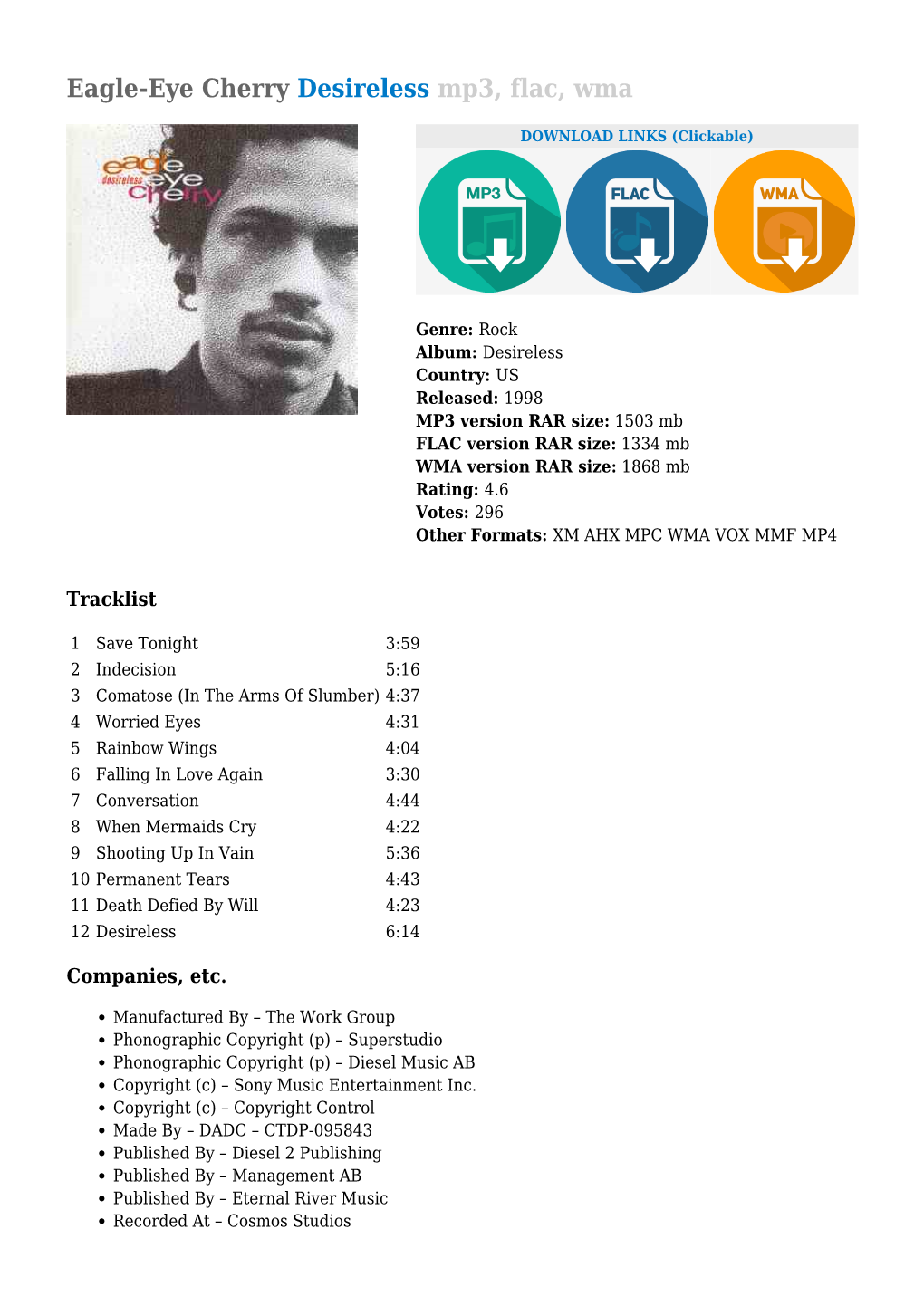 Eagle-Eye Cherry Desireless Mp3, Flac, Wma