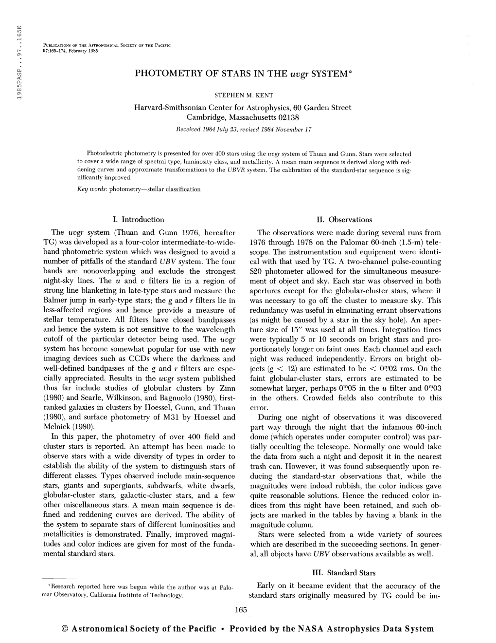 Publications of the Astronomical Society of the Pacific 97:165-174, Febmary 1985