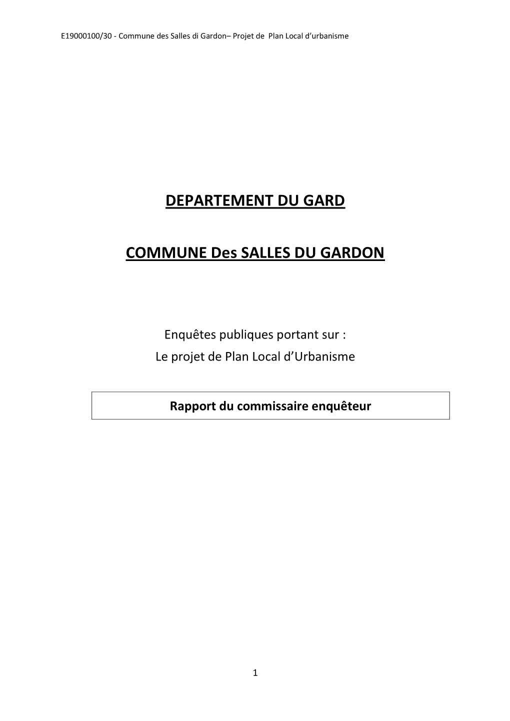 DEPARTEMENT DU GARD COMMUNE Des SALLES DU