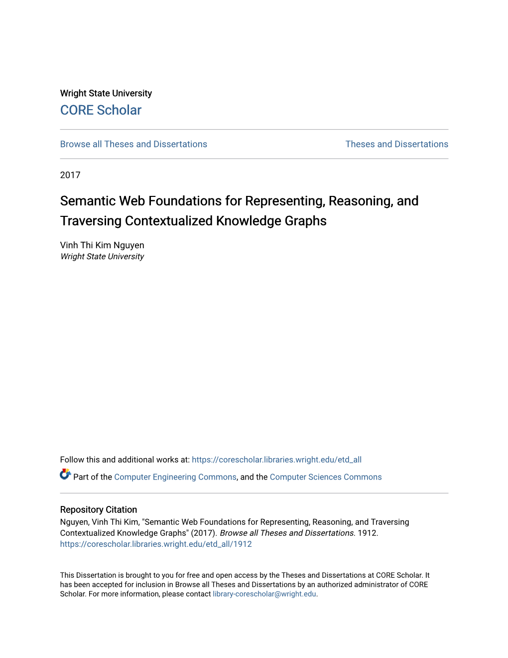 Semantic Web Foundations for Representing, Reasoning, and Traversing Contextualized Knowledge Graphs