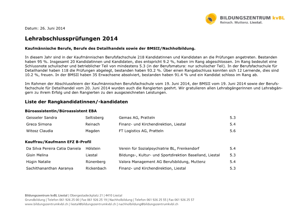 Lehrabschlussprüfungen 2014