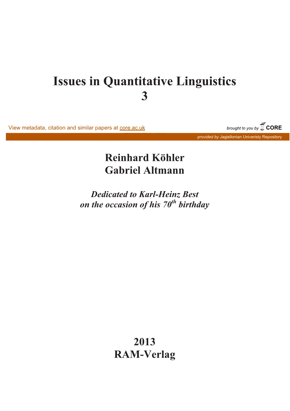 Problems in Quantitative Linguistics