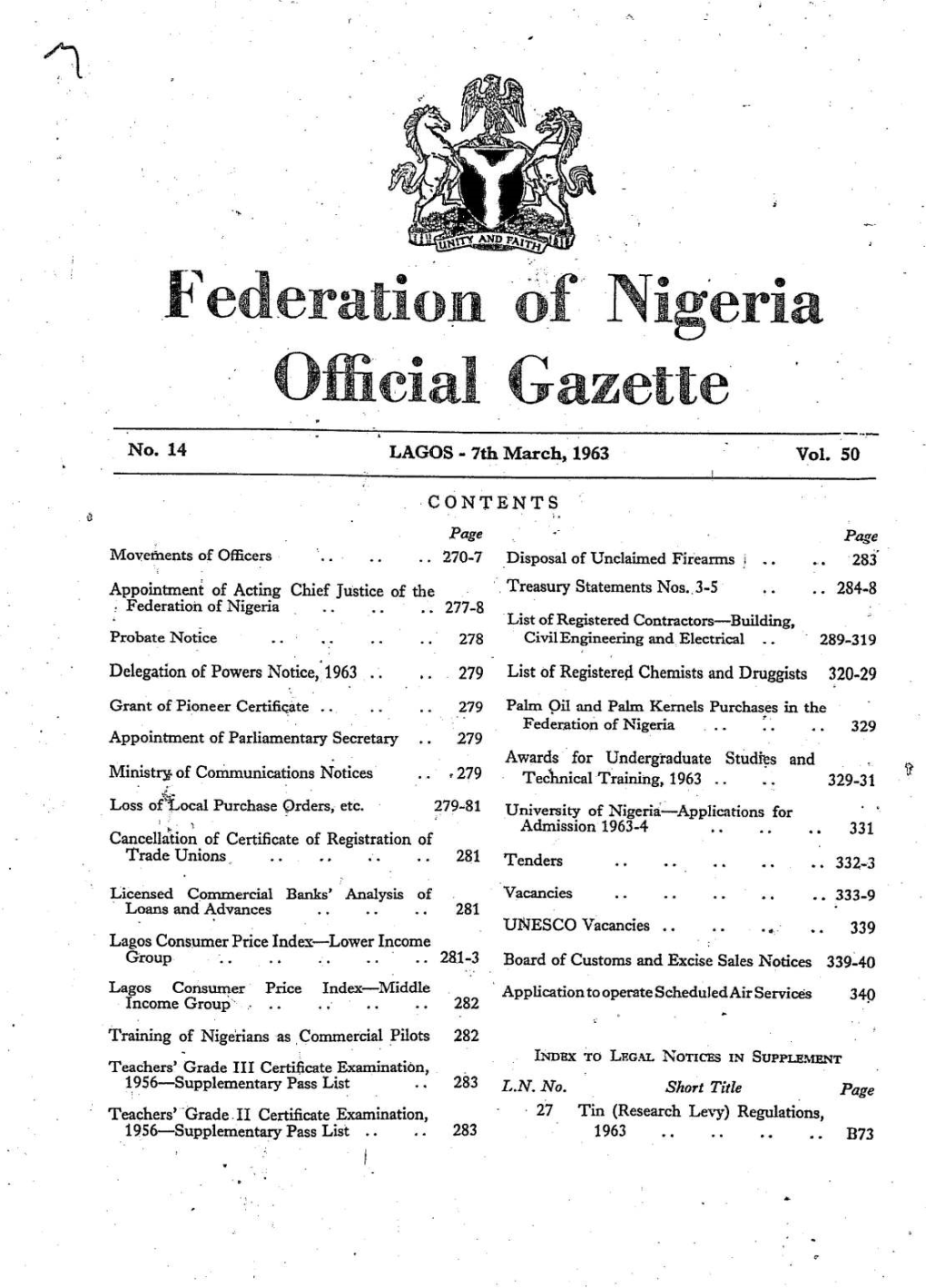 No. 14 LAGOS- 7Thmarch,1963 Vol. 50