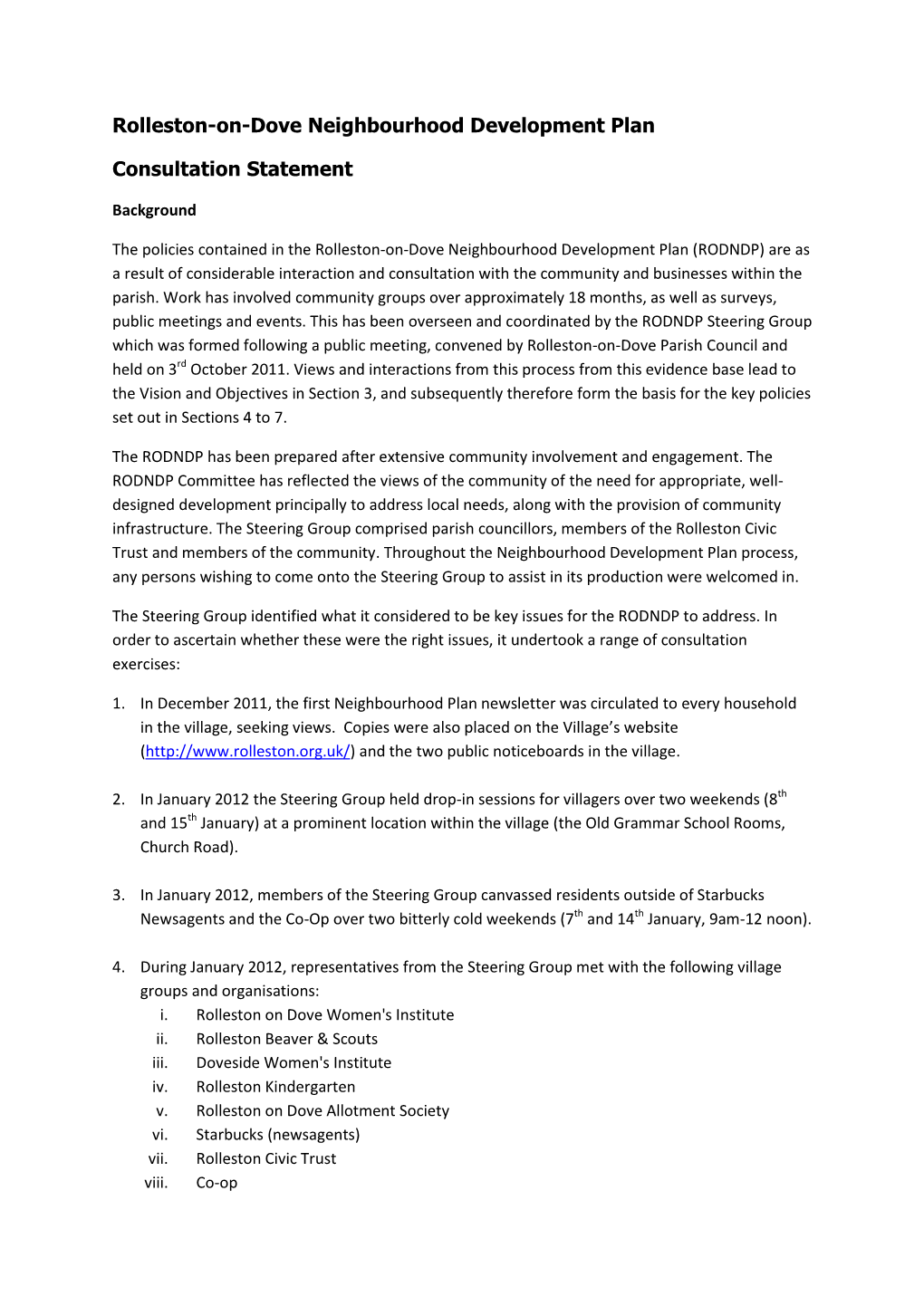 Rolleston-On-Dove Neighbourhood Development Plan Consultation