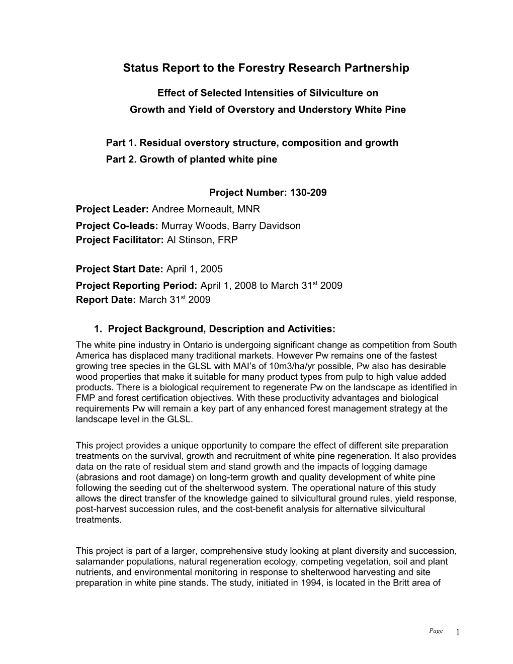 Status Report to the Forestry Research Partnership s3