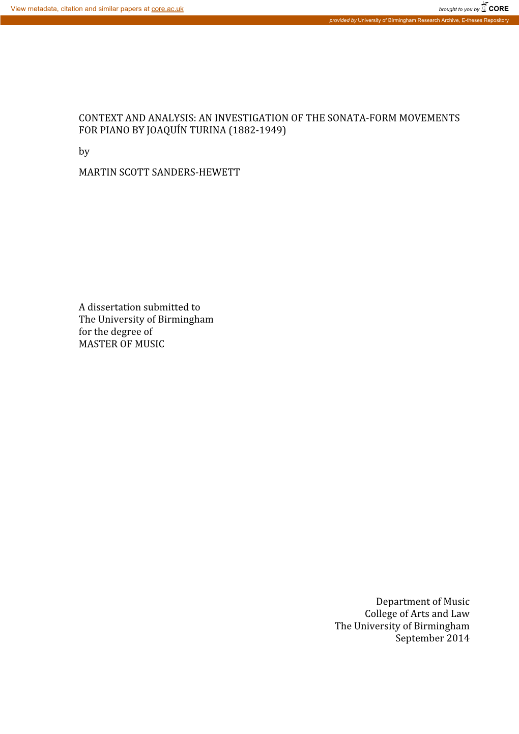 An Investigation of the Sonata-Form Movements for Piano by Joaquín Turina (1882-1949)