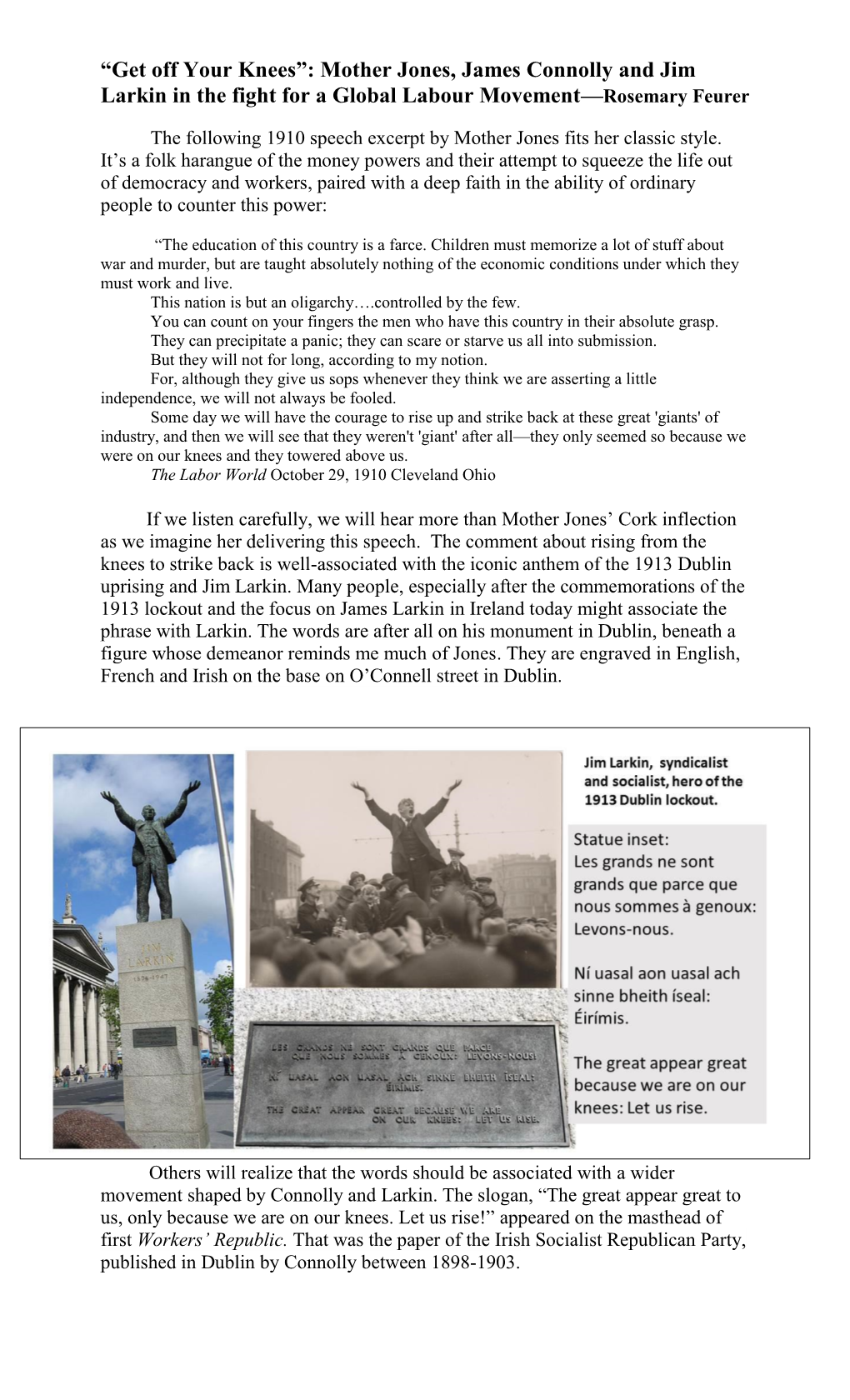 “Get Off Your Knees”: Mother Jones, James Connolly and Jim Larkin in the Fight for a Global Labour Movement—Rosemary Feurer