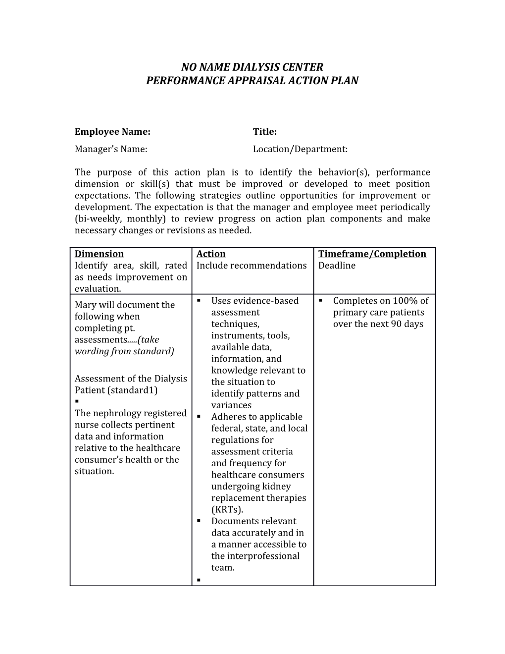 Performance Appraisal Action Plan