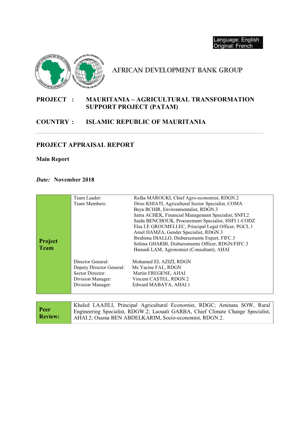 African Development Bank Group Project : Mauritania