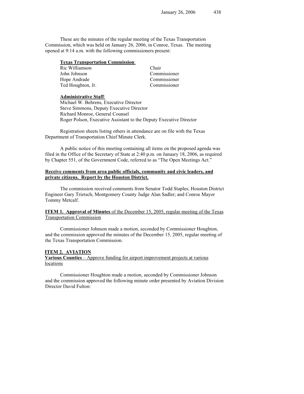 January 26, 2006 438 These Are the Minutes of the Regular Meeting