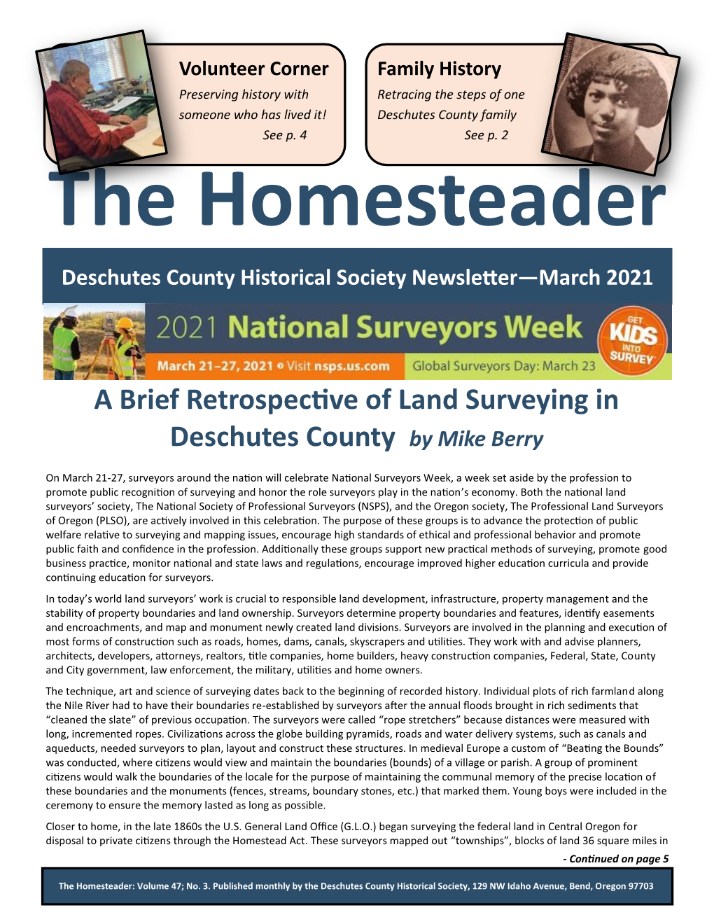 A Brief Retrospective of Land Surveying in Deschutes County by Mike Berry