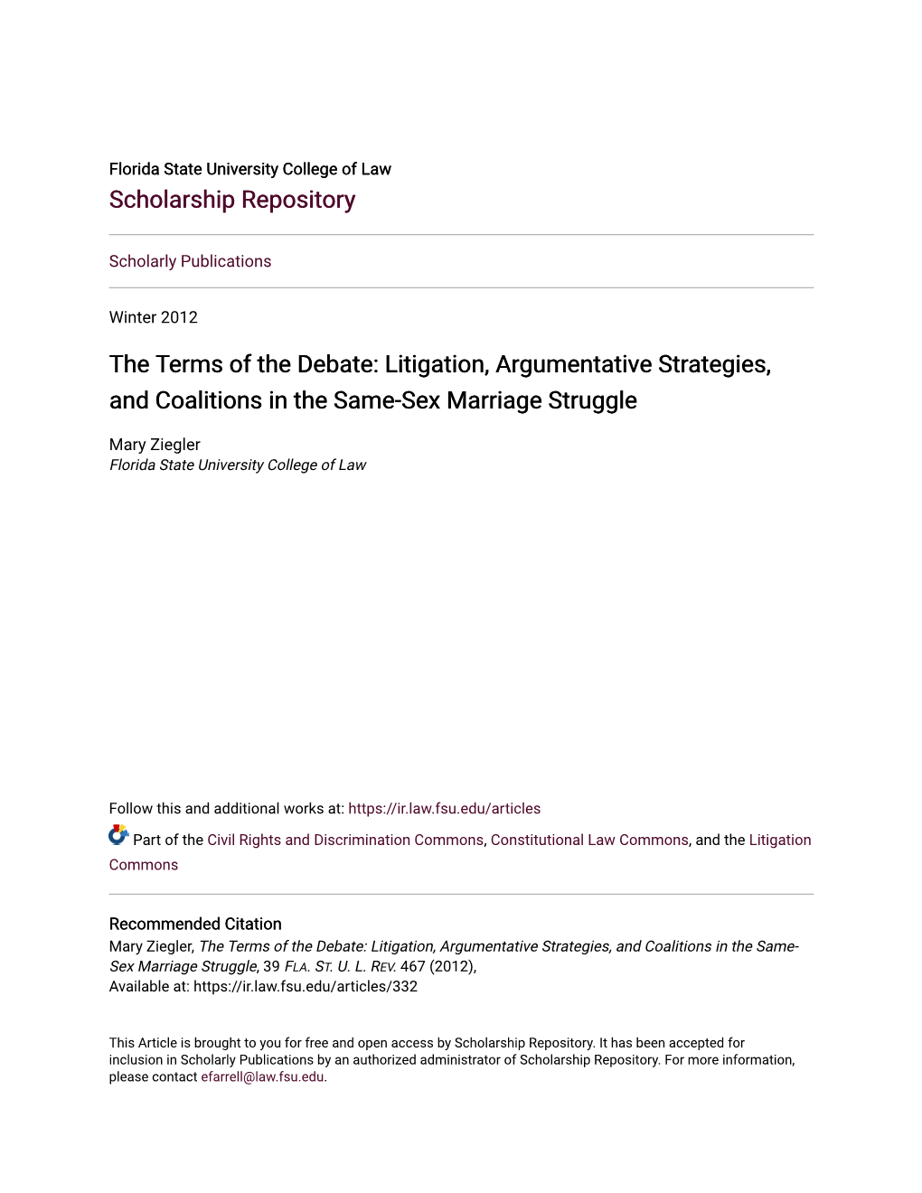 Litigation, Argumentative Strategies, and Coalitions in the Same-Sex Marriage Struggle