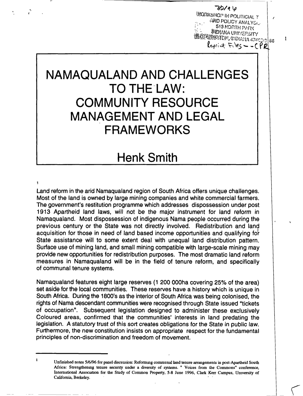 Namaqualand and Challenges to the Law Community Resource