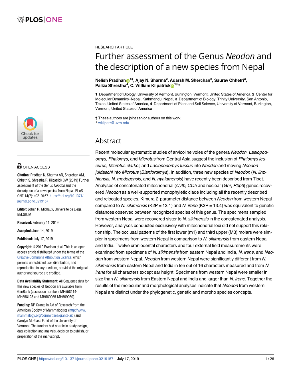 Further Assessment of the Genus Neodon and the Description of a New Species from Nepal