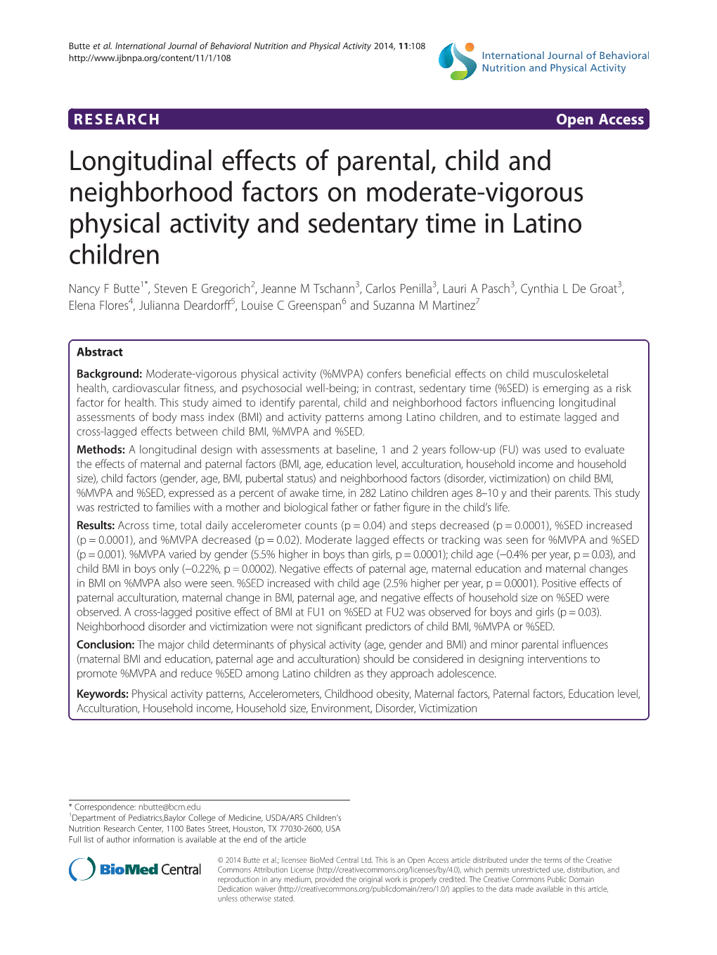 Longitudinal Effects of Parental, Child and Neighborhood Factors On