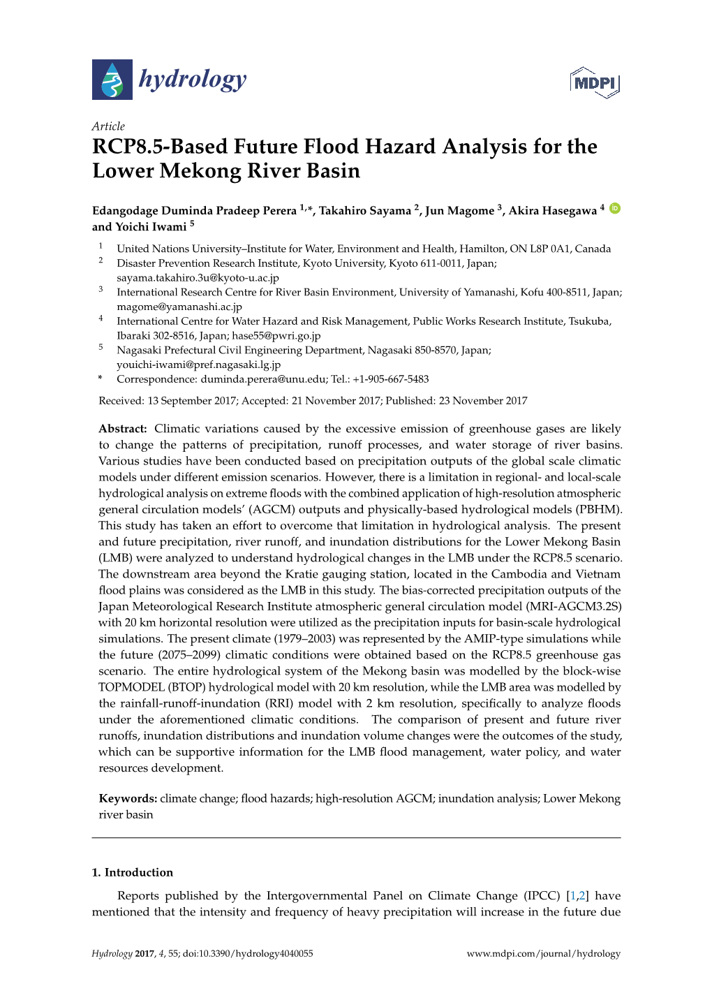 RCP8.5-Based Future Flood Hazard Analysis for the Lower Mekong River Basin