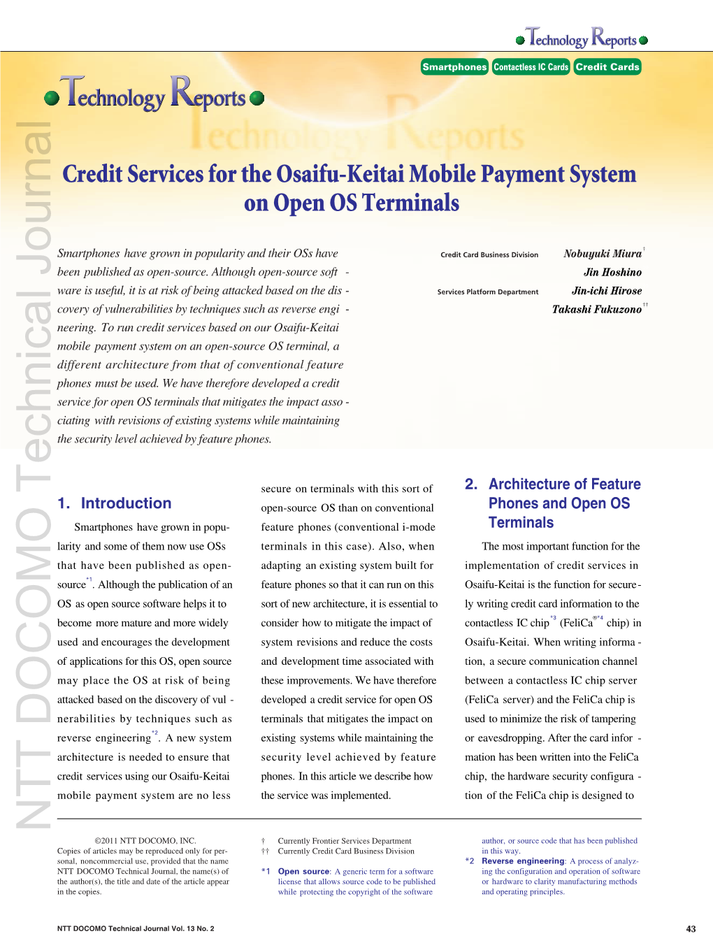 Credit Services for the Osaifu-Keitai Mobile Payment System on Open OS Terminals