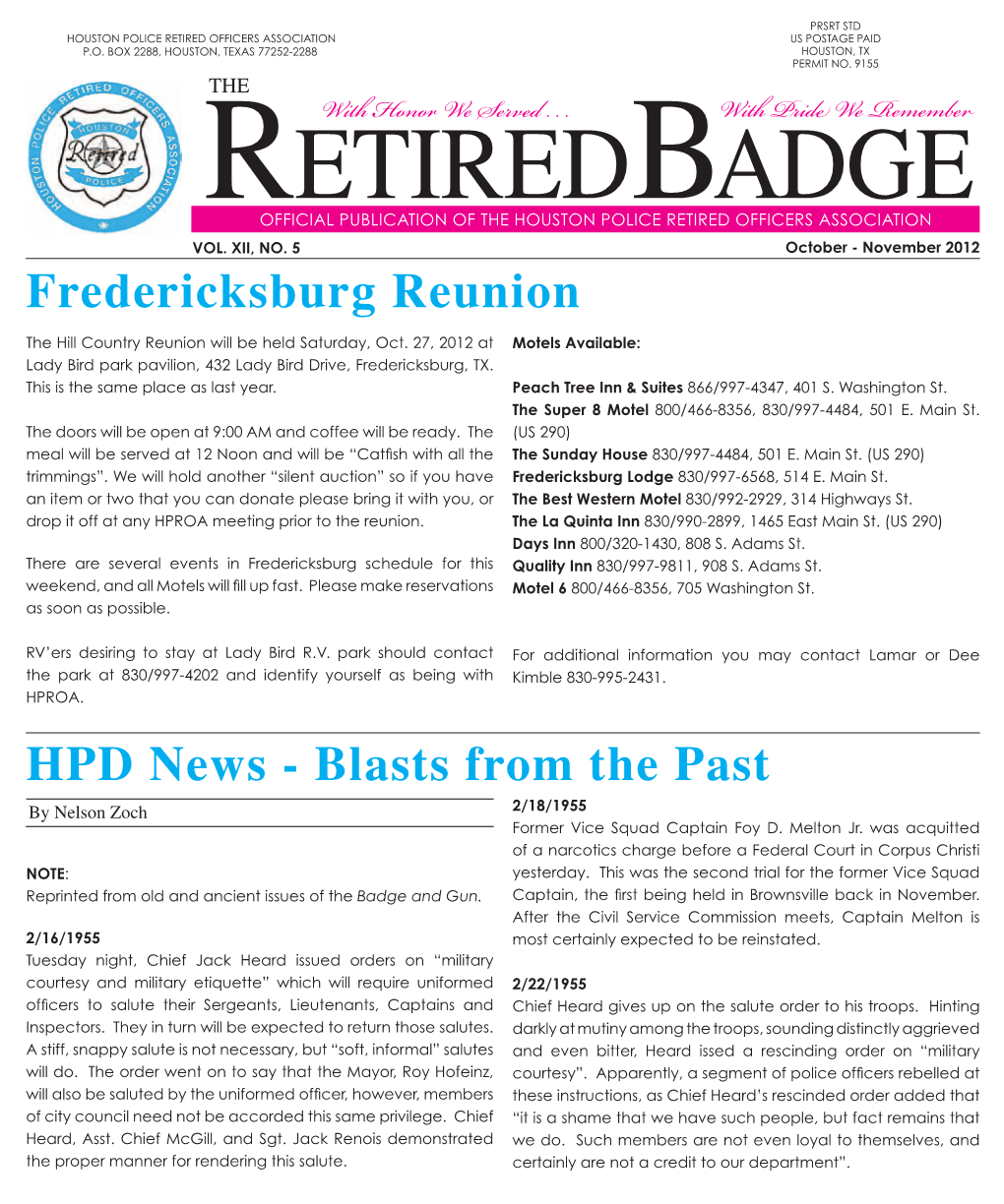 Fredericksburg Reunion HPD News