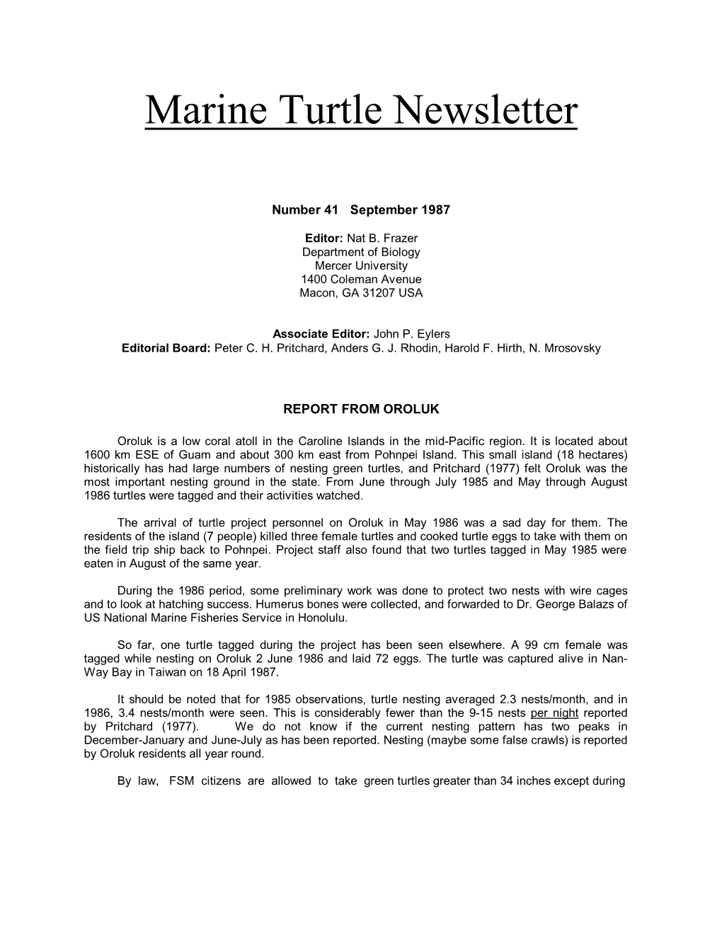 Marine Turtle Newsletter