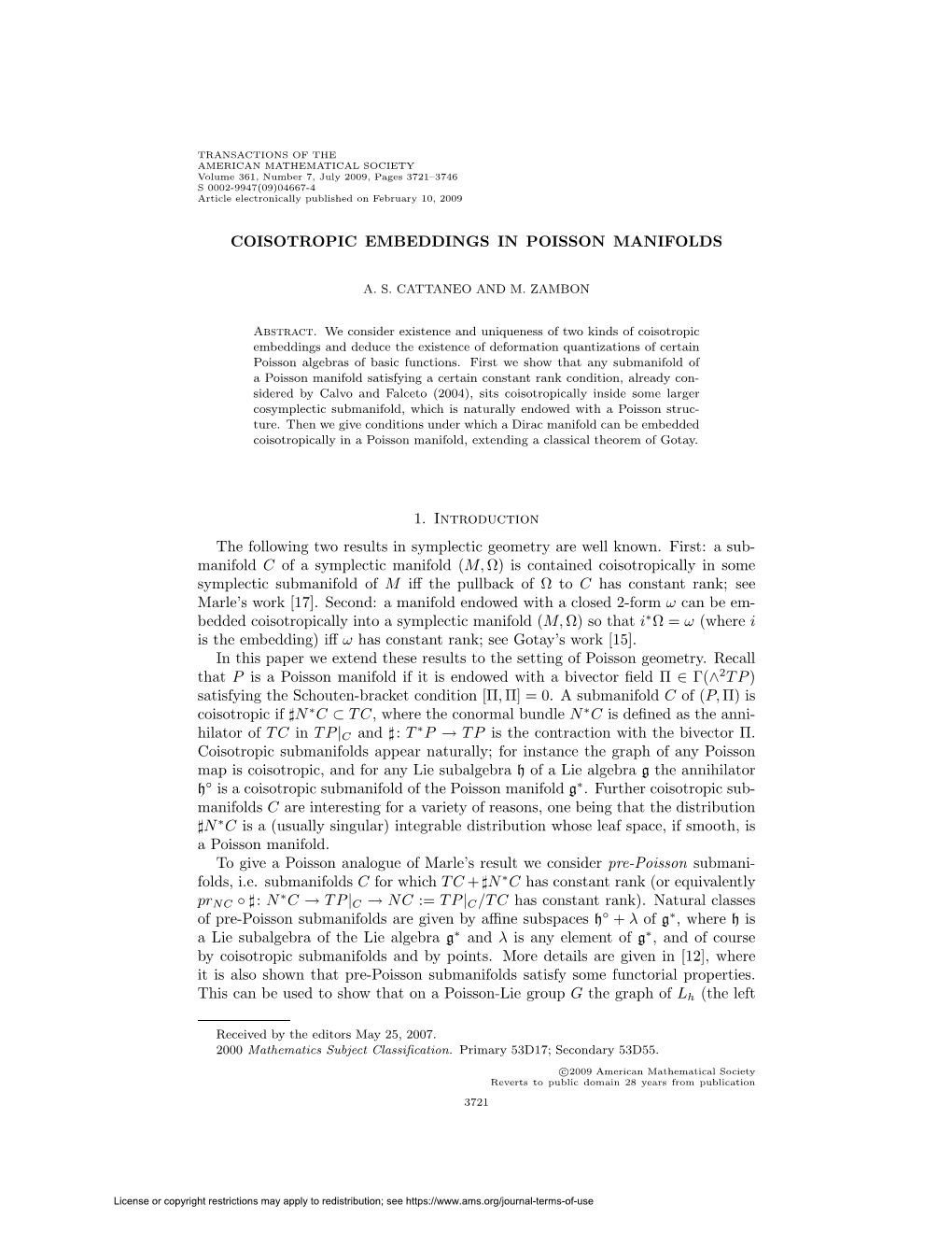 Coisotropic Embeddings in Poisson Manifolds 1