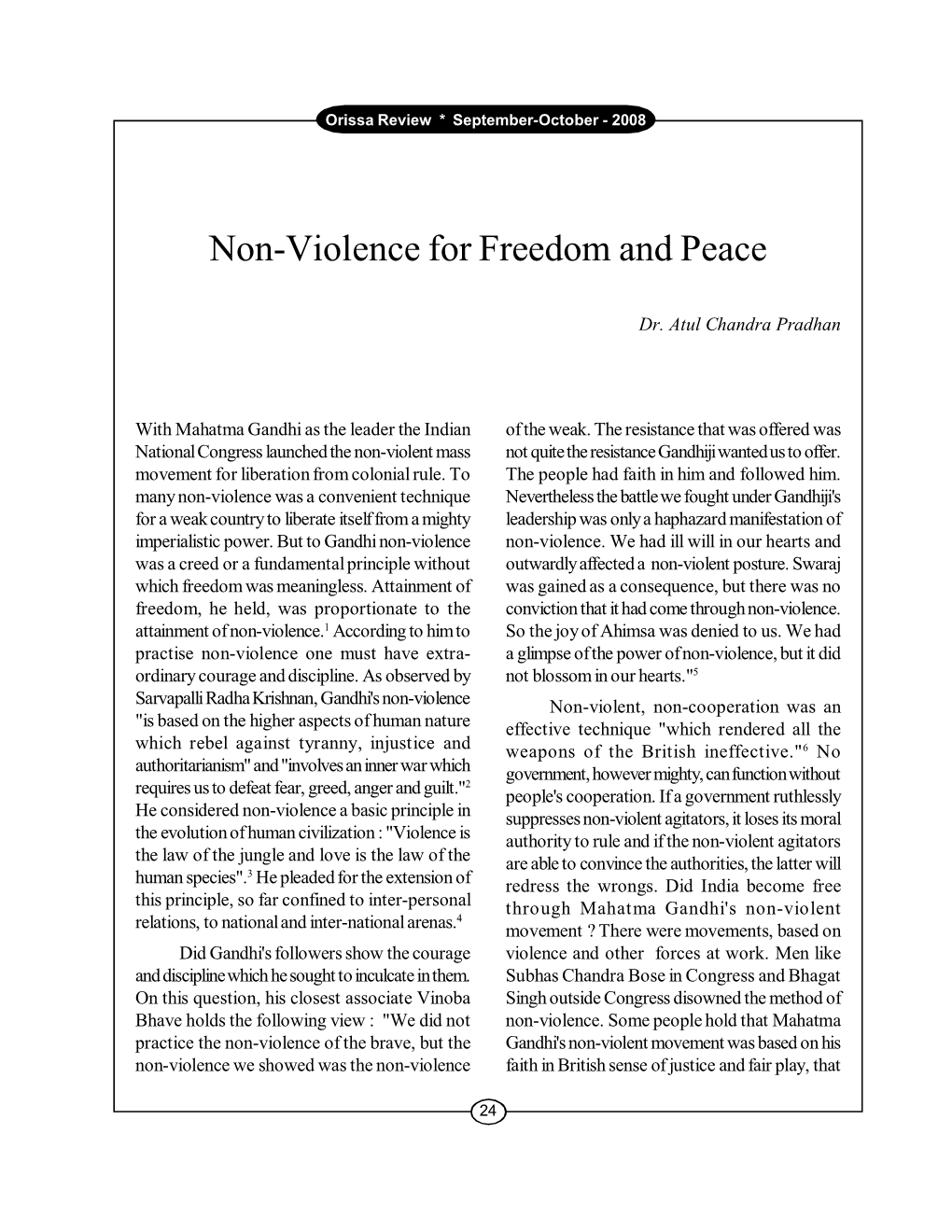 Non-Violence for Freedom and Peace