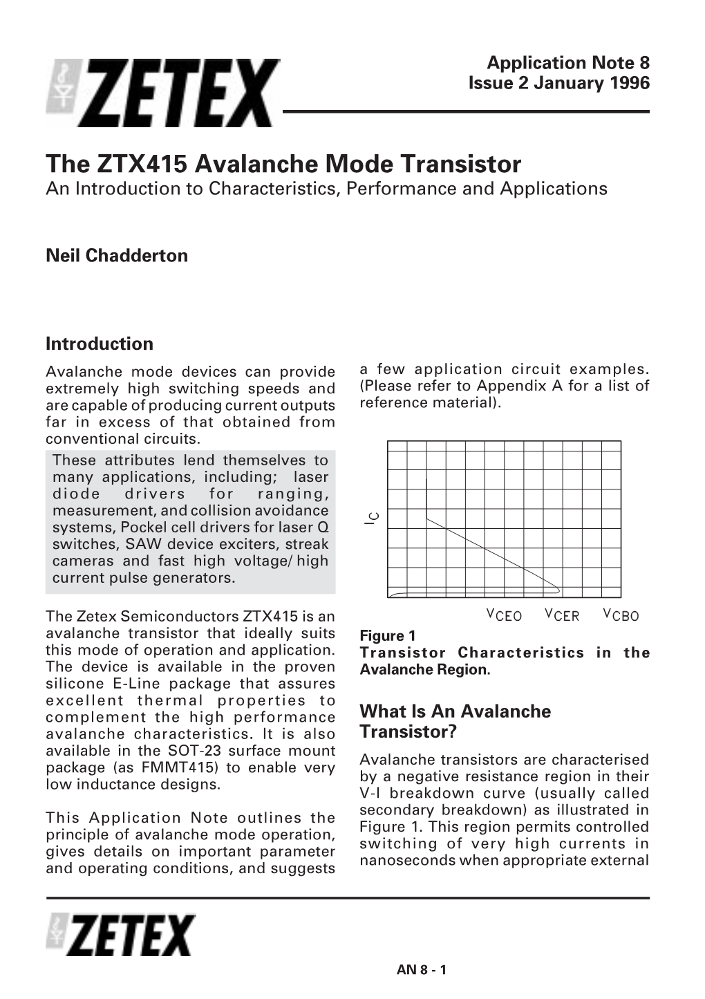 The ZTX415 Avalanche Mode Transistor an Introduction to Characteristics, Performance and Applications