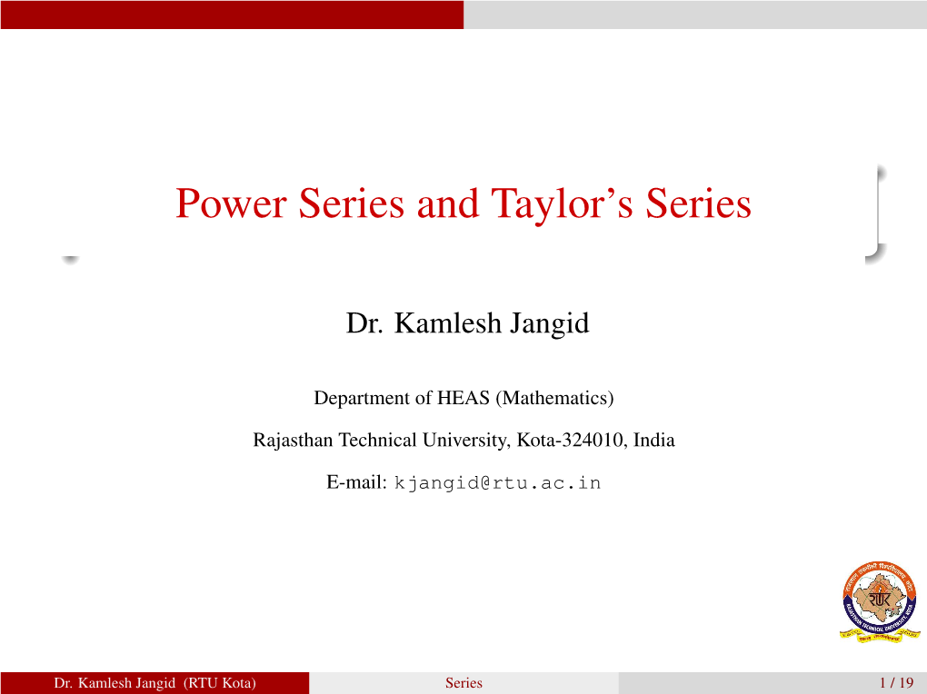 Power Series and Taylor's Series