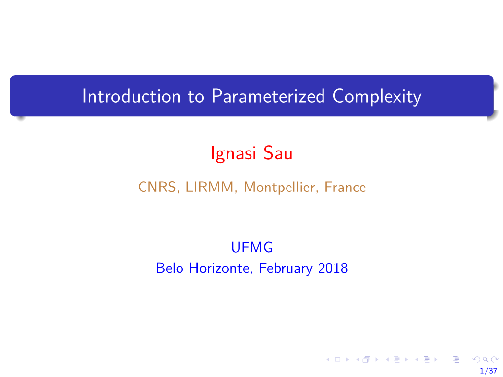 Introduction to Parameterized Complexity