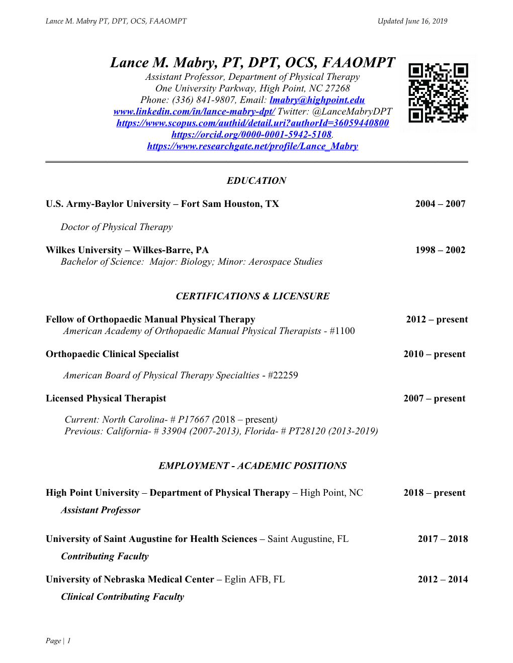 Lance Mabry Resume