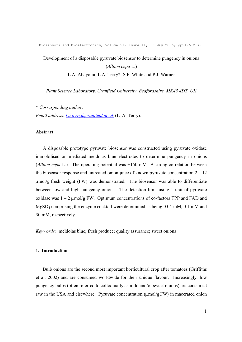 1 Development of a Disposable Pyruvate