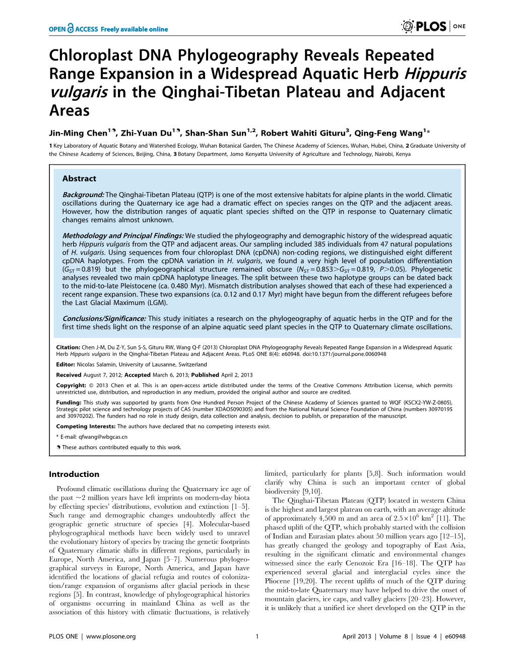 Vulgaris in the Qinghai-Tibetan Plateau and Adjacent Areas