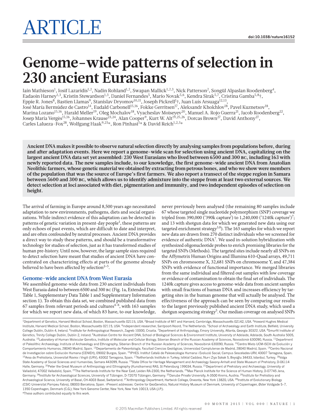 Genome-Wide Patterns of Selection in 230 Ancient Eurasians