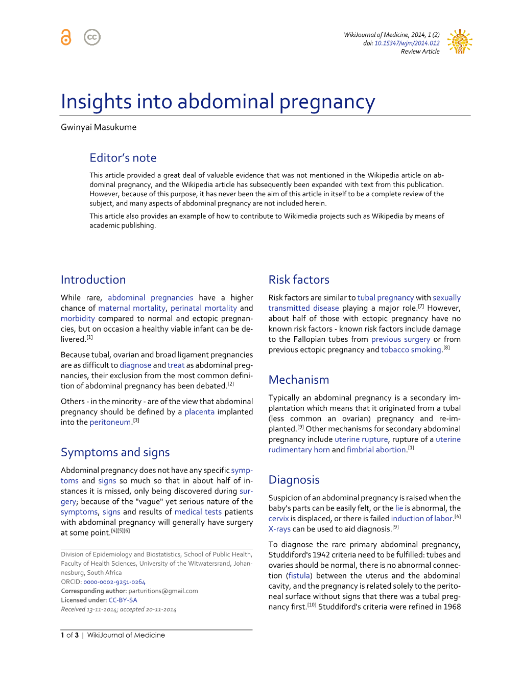 Insights Into Abdominal Pregnancy Gwinyai Masukume