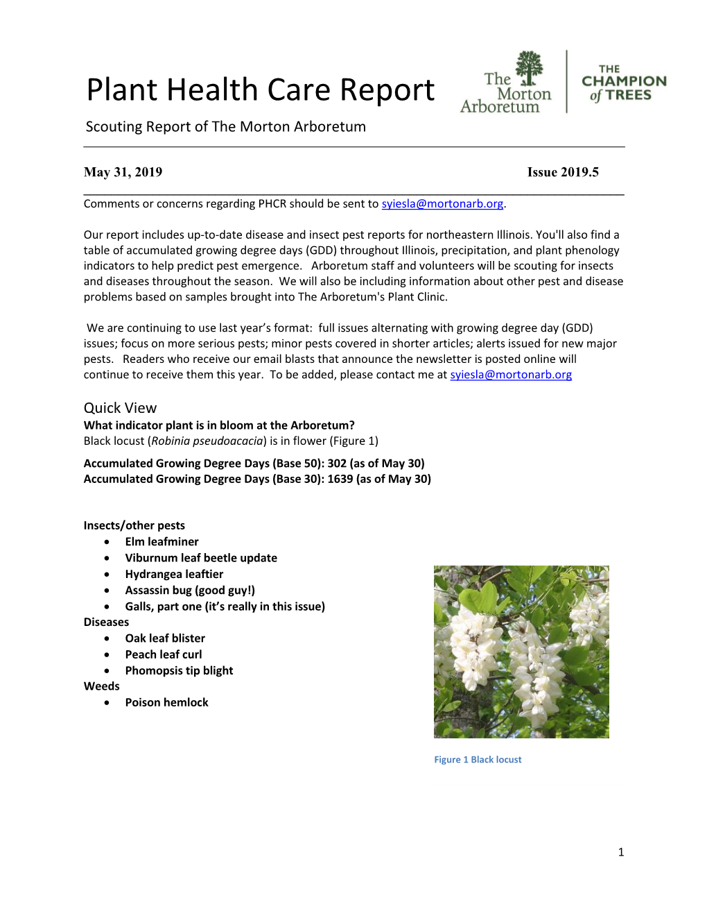 Plant Health Care Report Scouting Report of the Morton Arboretum