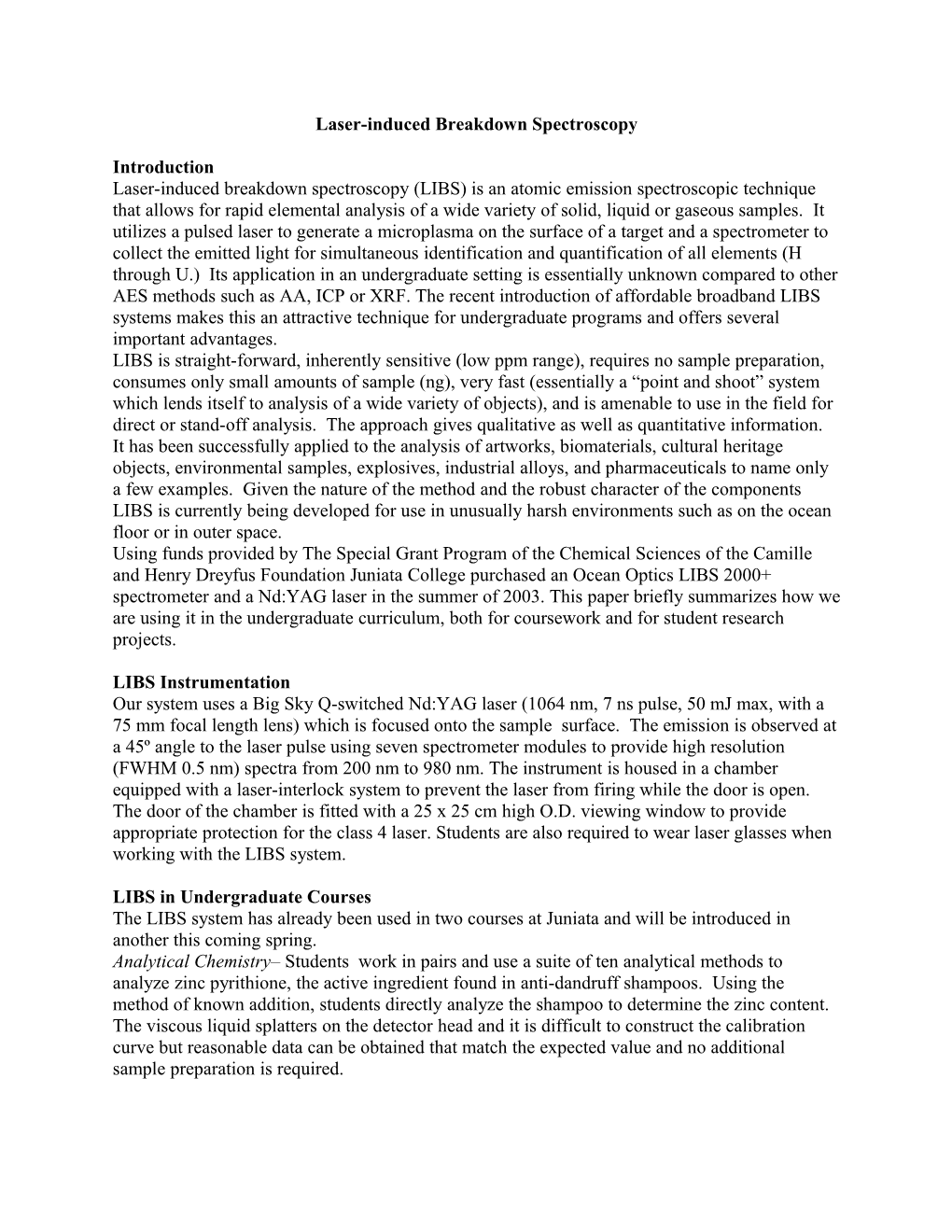 Laser-Induced Breakdown Spectroscopy