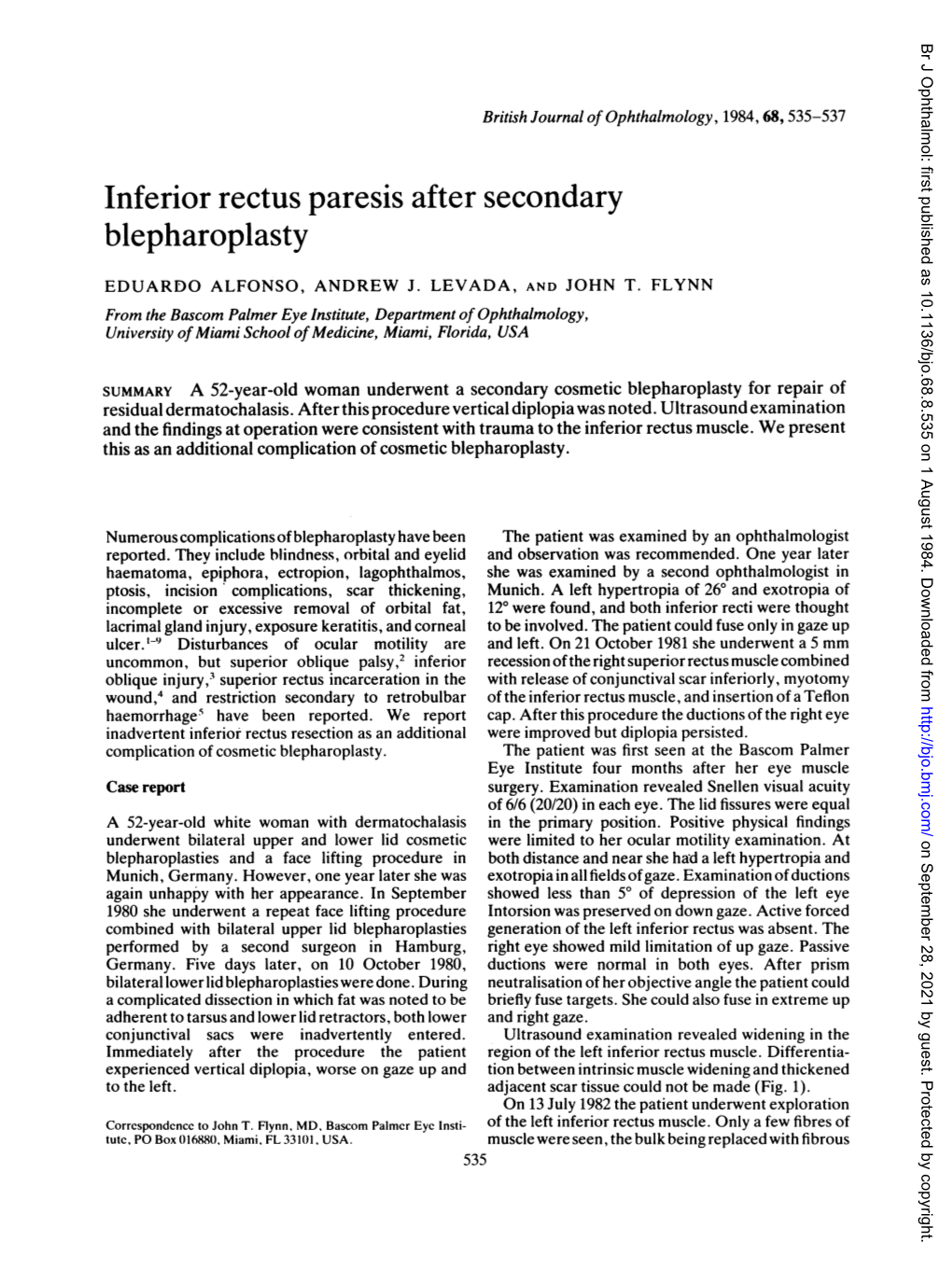 Inferior Rectus Paresis After Secondary Blepharoplasty