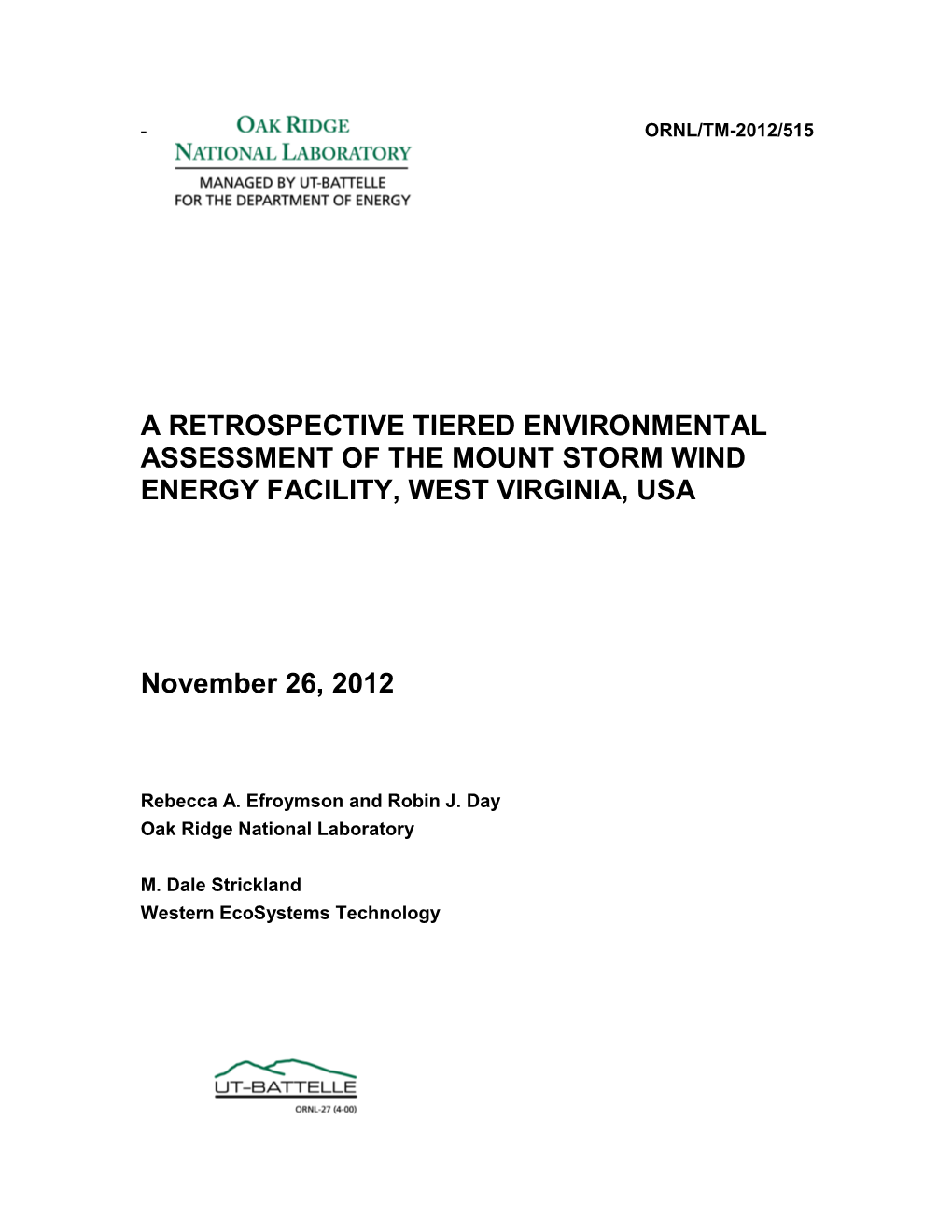 A Retrospective Tiered Environmental Assessment of the Mount Storm Wind Energy Facility, West Virginia, Usa