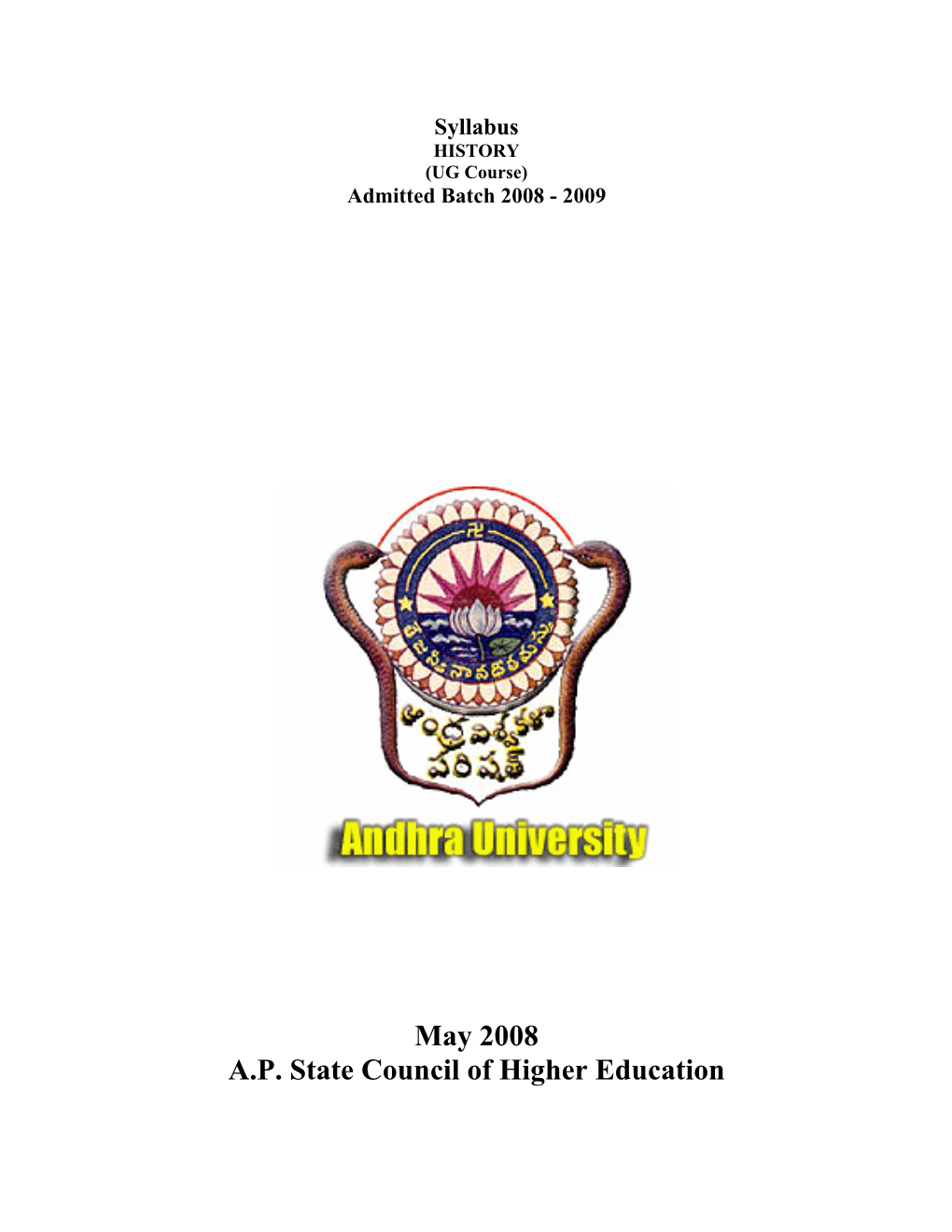 Syllabus HISTORY (UG Course) Admitted Batch 2008 - 2009
