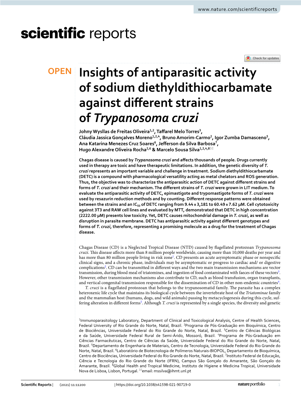 Insights of Antiparasitic Activity of Sodium Diethyldithiocarbamate Against Different Strains of Trypanosoma Cruzi