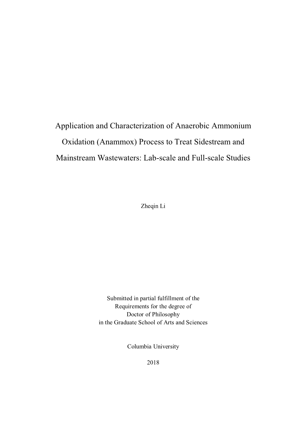 Anammox) Process to Treat Sidestream and Mainstream Wastewaters: Lab-Scale and Full-Scale Studies