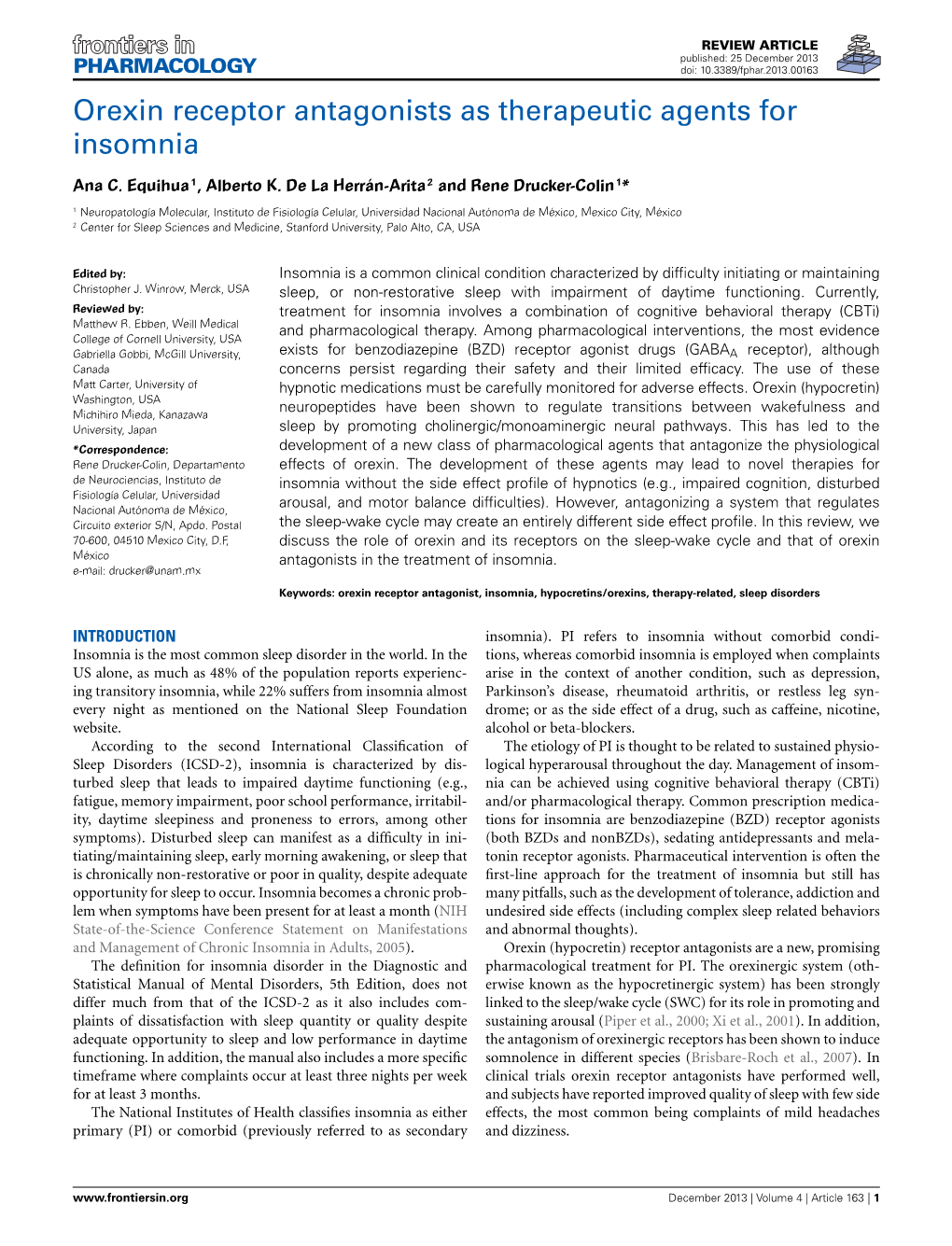 Orexin Receptor Antagonists As Therapeutic Agents for Insomnia