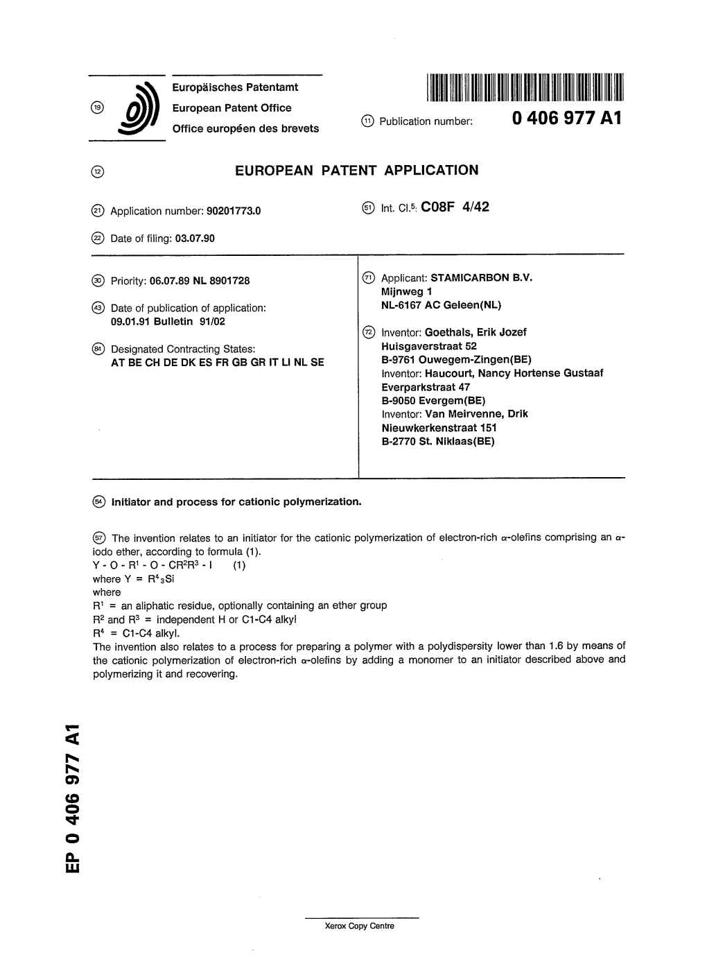 Initiator and Process for Cationic Polymerization