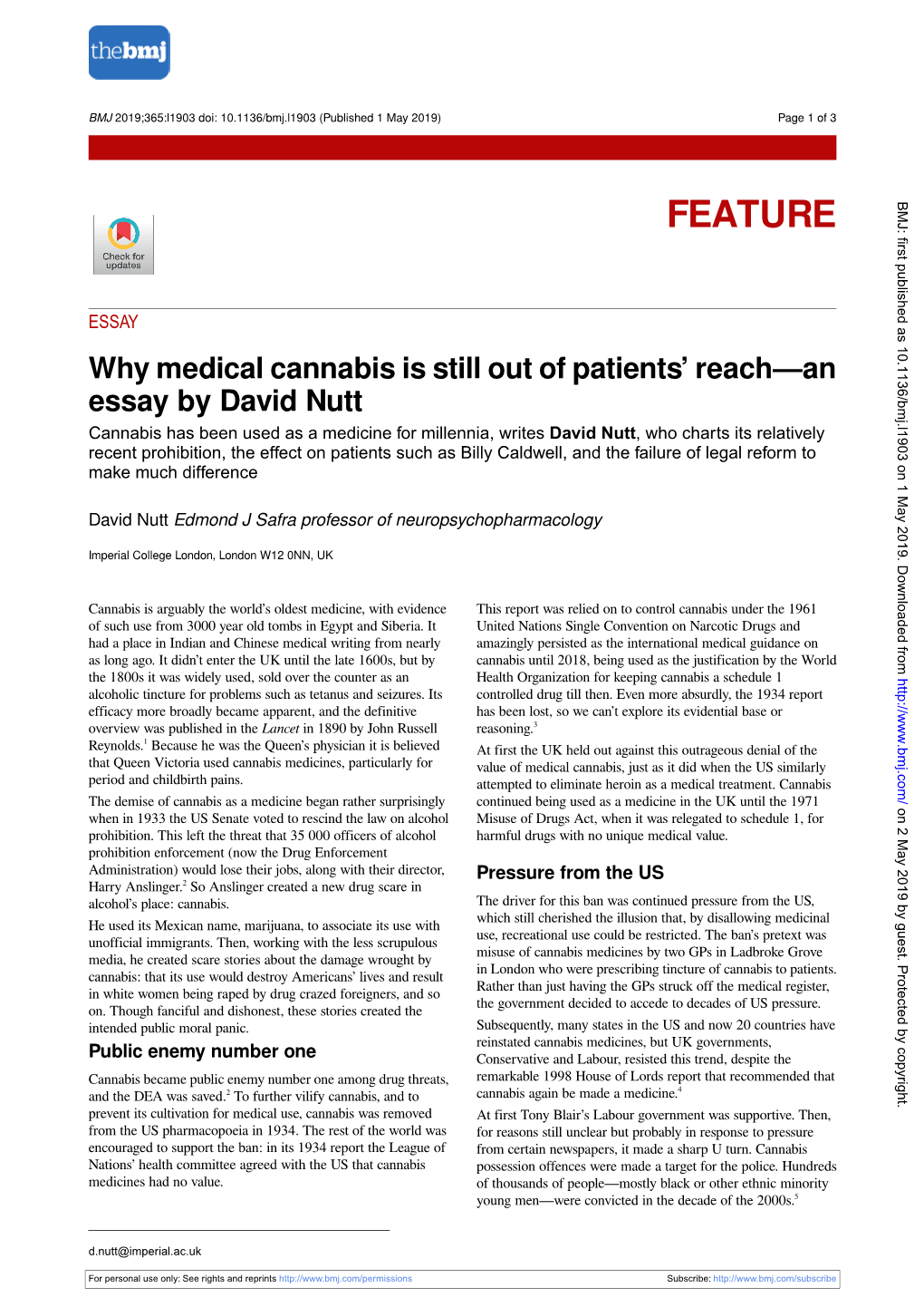 Why Medical Cannabis Is Still out of Patients' Reach—An Essay by David