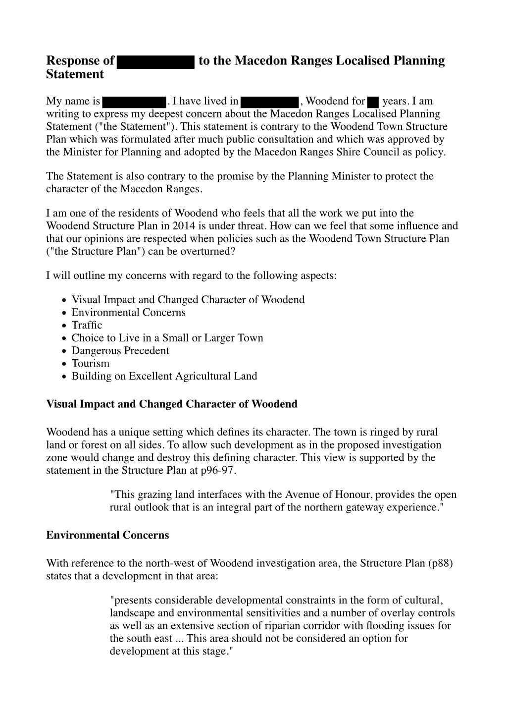 Response of to the Macedon Ranges Localised Planning Statement