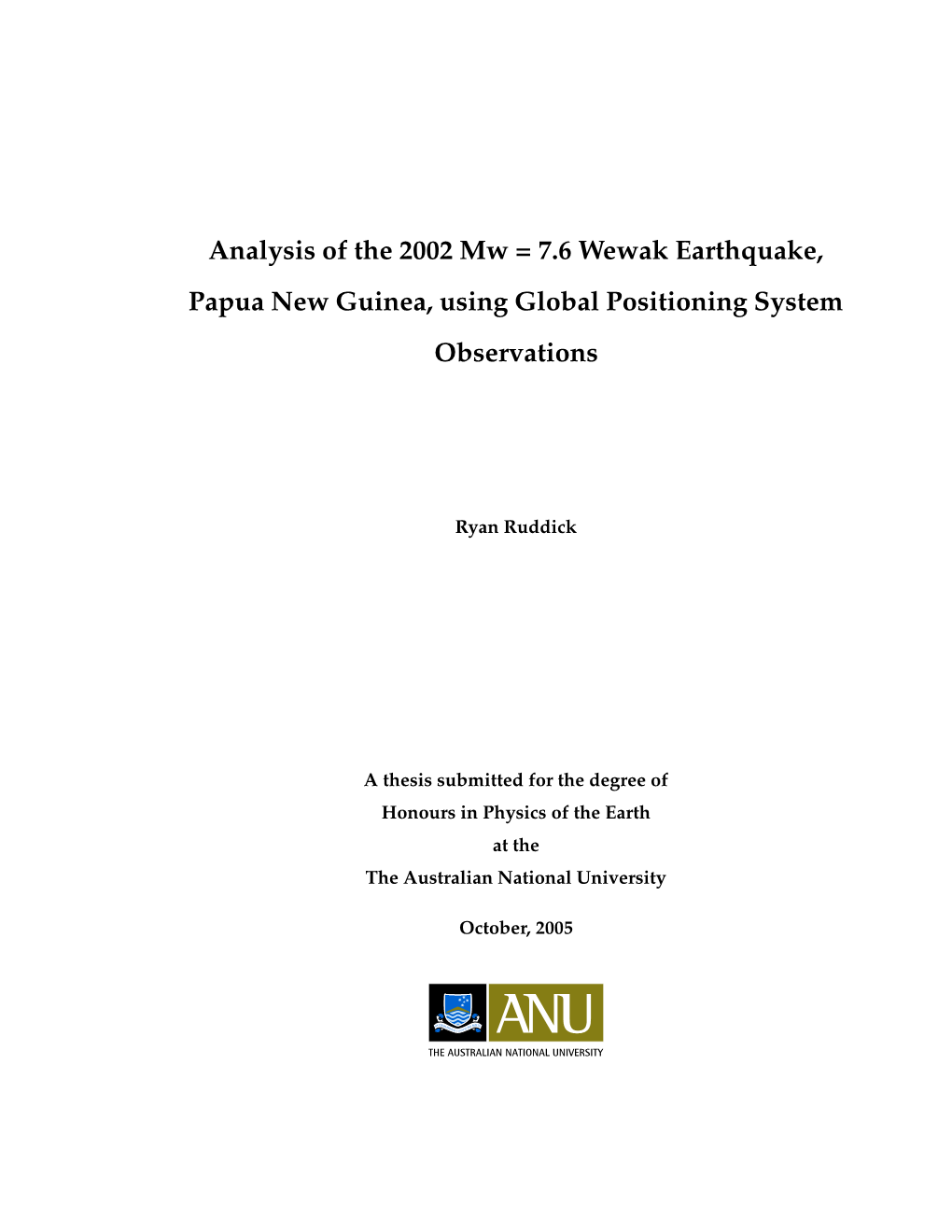 Analysis of the 2002 Mw = 7.6 Wewak Earthquake, Papua New Guinea, Using Global Positioning System Observations