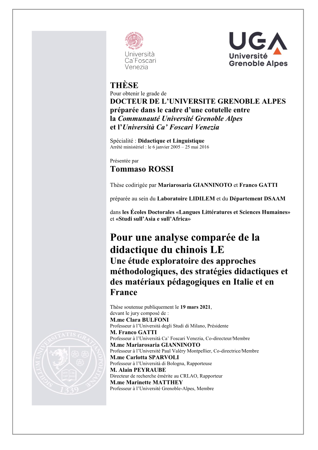 Pour Une Analyse Comparée De La Didactique Du Chinois LE