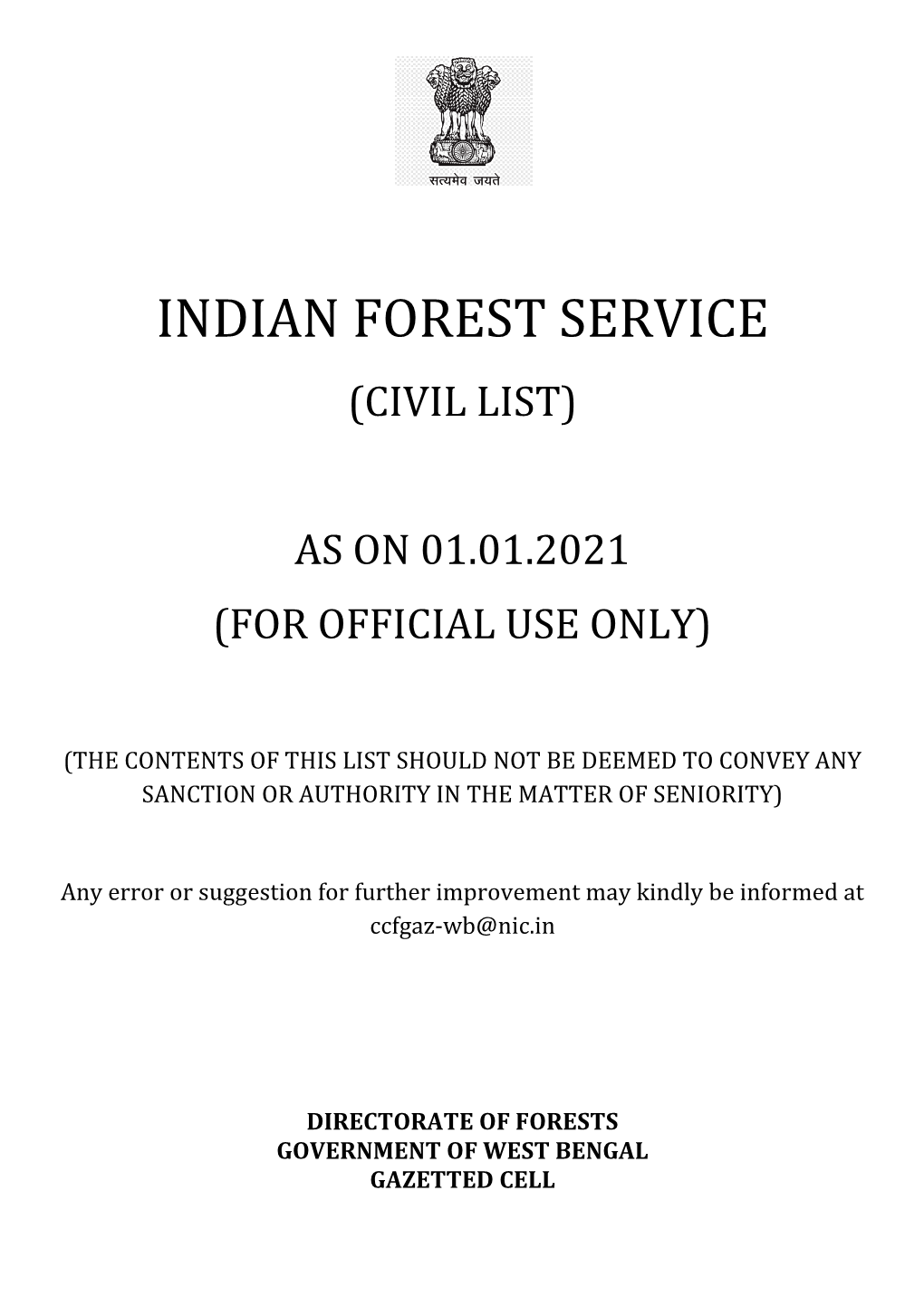 Updated Civil List of Indian Forest Service of West Bengal Cadre